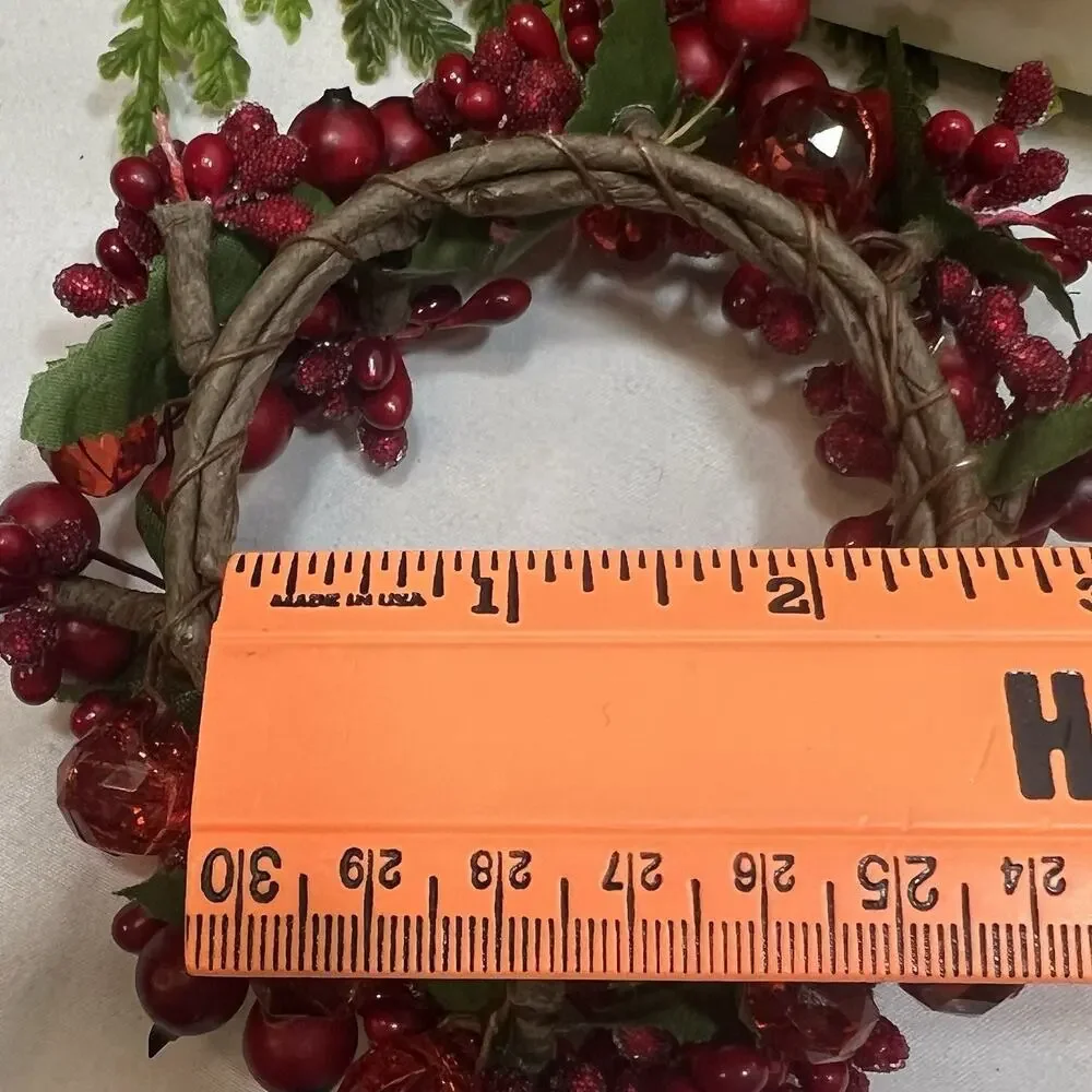 Tag Set of 4 Berry & Beads Candle Rings for 2.5” Pillar Red Berries Christmas